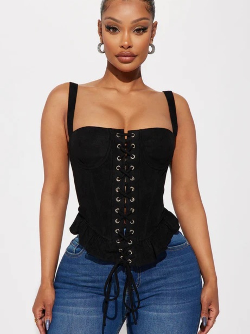 💎Fashion Nova Black Lace-Up Corset Camisole